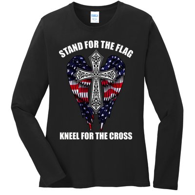 Stand For the Flag Kneel for the Cross USA Eagle Wings Ladies Long Sleeve Shirt