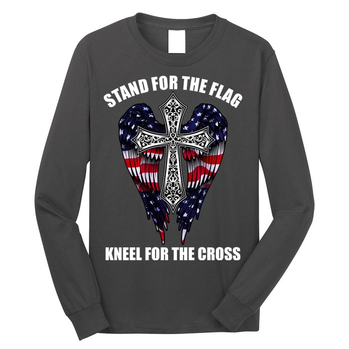 Stand For the Flag Kneel for the Cross USA Eagle Wings Long Sleeve Shirt