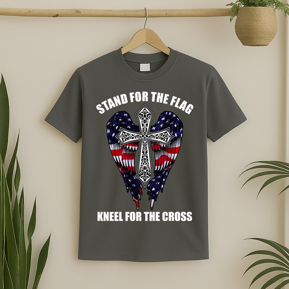 Stand For the Flag Kneel for the Cross USA Eagle Wings T-Shirt