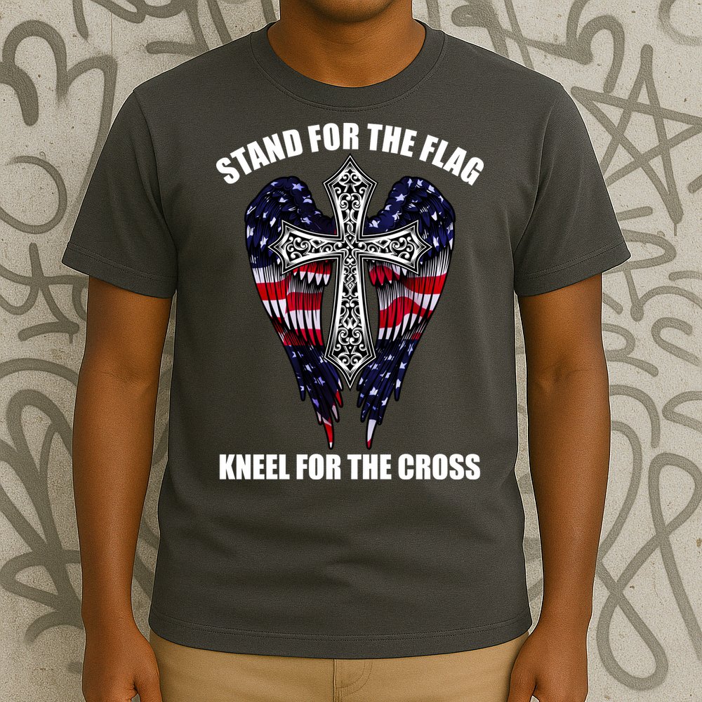 Stand For the Flag Kneel for the Cross USA Eagle Wings T-Shirt