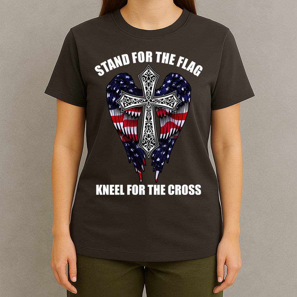Stand For the Flag Kneel for the Cross USA Eagle Wings T-Shirt