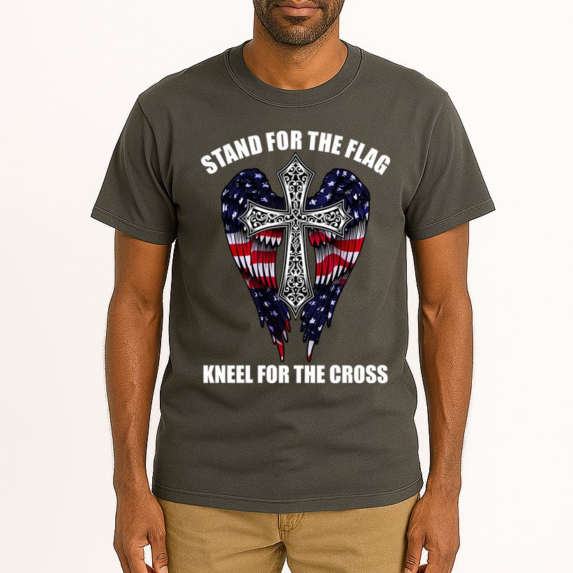 Stand For the Flag Kneel for the Cross USA Eagle Wings Tall T-Shirt