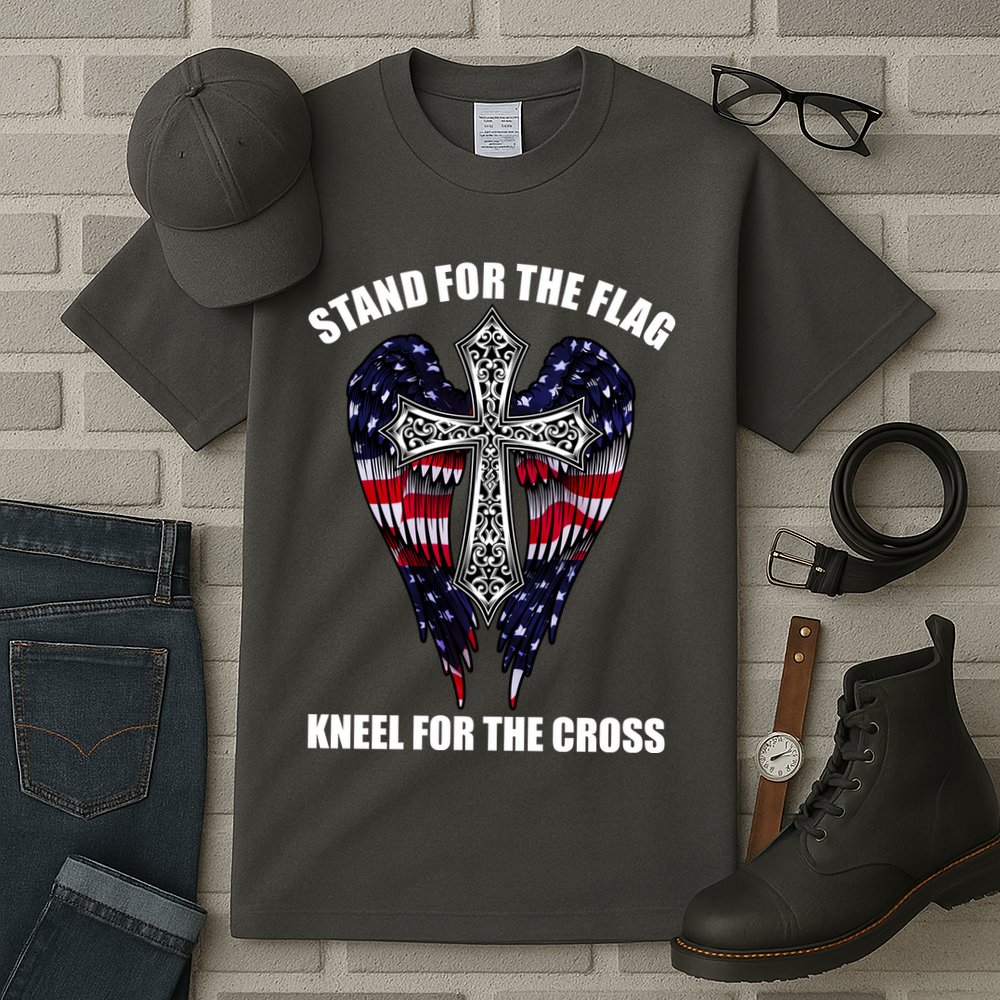 Stand For the Flag Kneel for the Cross USA Eagle Wings Tall T-Shirt