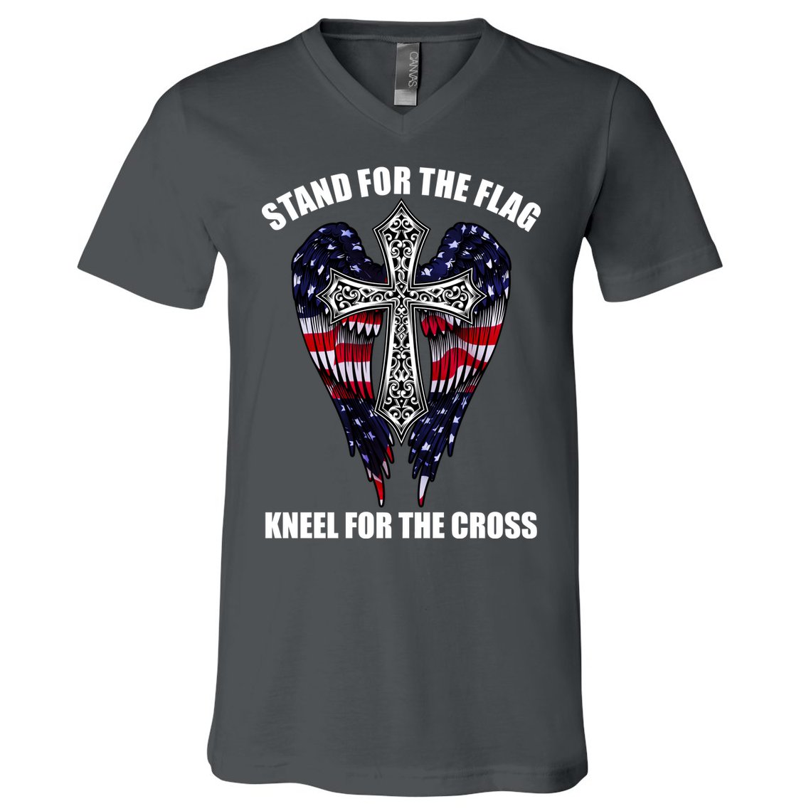 Stand For the Flag Kneel for the Cross USA Eagle Wings V-Neck T-Shirt