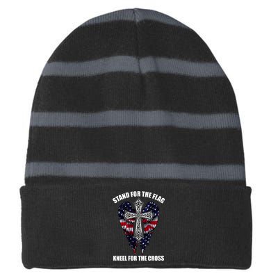 Stand For the Flag Kneel for the Cross USA Eagle Wings Striped Beanie with Solid Band