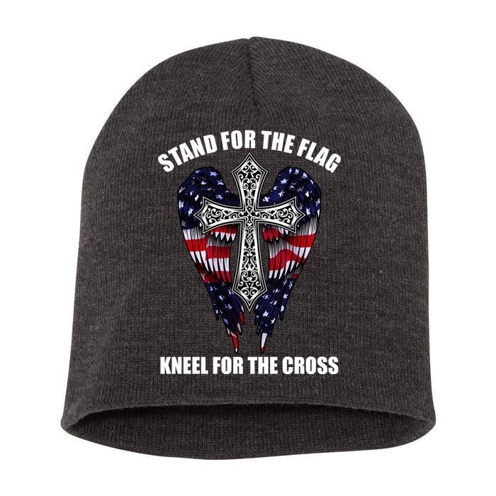 Stand For the Flag Kneel for the Cross USA Eagle Wings Short Acrylic Beanie