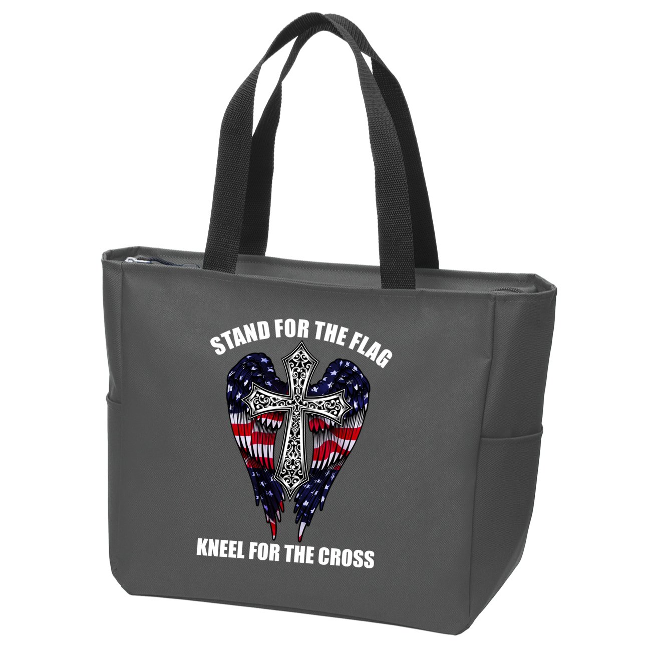 Stand For the Flag Kneel for the Cross USA Eagle Wings Zip Tote Bag