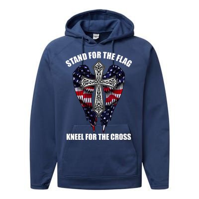 Stand For the Flag Kneel for the Cross USA Eagle Wings Performance Fleece Hoodie