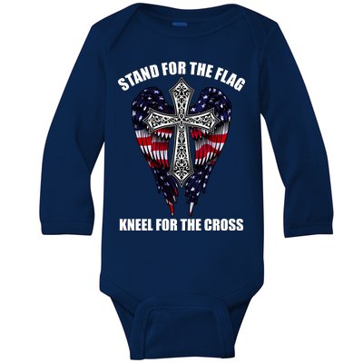 Stand For the Flag Kneel for the Cross USA Eagle Wings Baby Long Sleeve Bodysuit