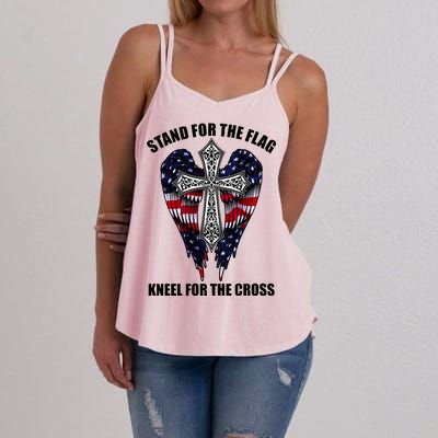 Stand For the Flag Kneel for the Cross USA Eagle Wings Women's Strappy Tank