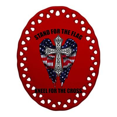 Stand For the Flag Kneel for the Cross USA Eagle Wings Ceramic Oval Ornament