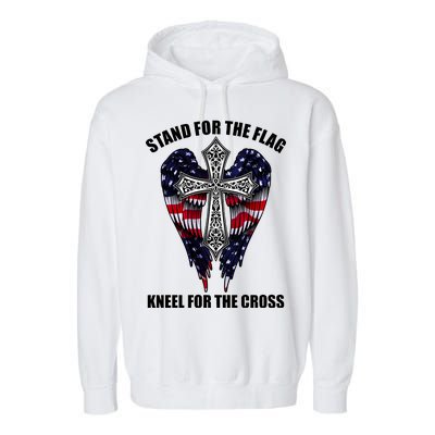 Stand For the Flag Kneel for the Cross USA Eagle Wings Garment-Dyed Fleece Hoodie