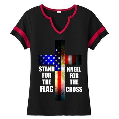 Stand For the Flag Kneel for the Cross USA FLAG Ladies Halftime Notch Neck Tee