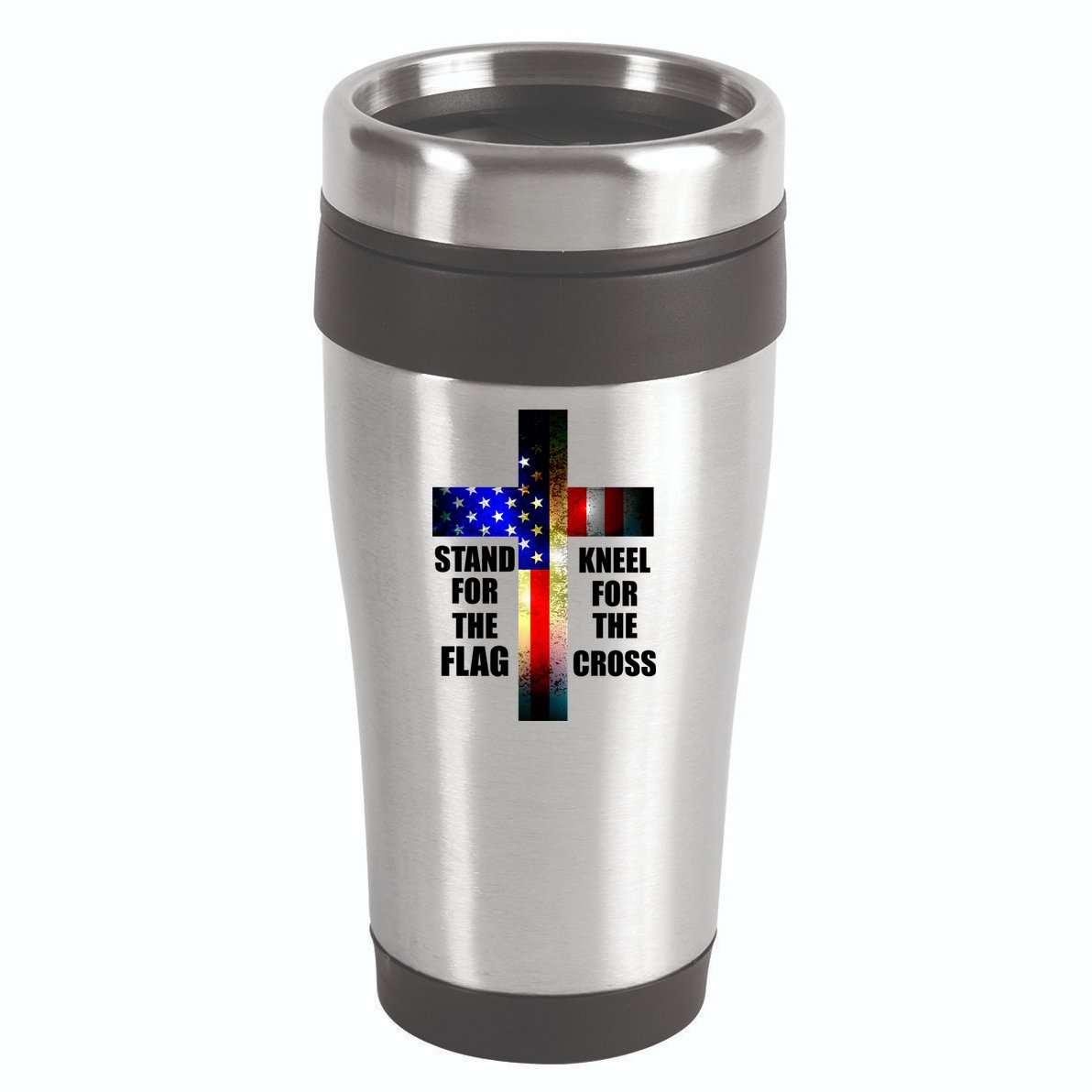 Stand For the Flag Kneel for the Cross USA FLAG 16oz Travel Tumbler