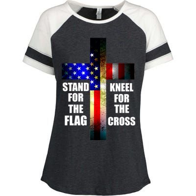 Stand For the Flag Kneel for the Cross USA FLAG Enza Ladies Jersey Colorblock Tee