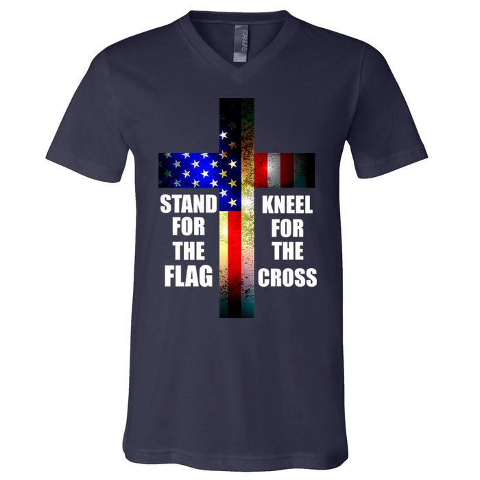 Stand For the Flag Kneel for the Cross USA FLAG V-Neck T-Shirt