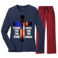 Stand For the Flag Kneel for the Cross USA FLAG Women's Long Sleeve Flannel Pajama Set 