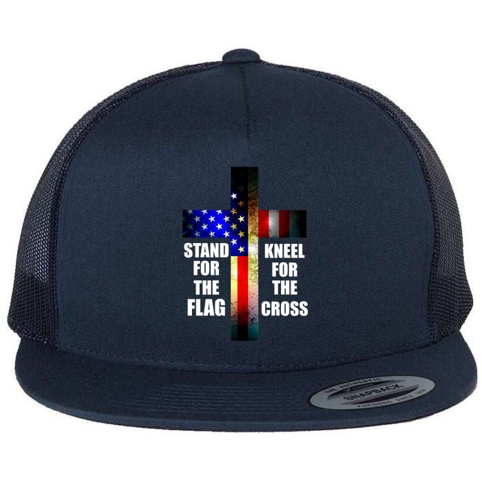 Stand For the Flag Kneel for the Cross USA FLAG Flat Bill Trucker Hat