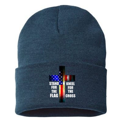 Stand For the Flag Kneel for the Cross USA FLAG Sustainable Knit Beanie