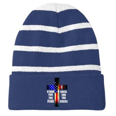 Stand For the Flag Kneel for the Cross USA FLAG Striped Beanie with Solid Band