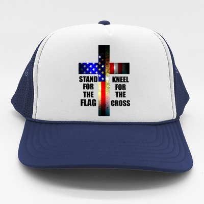 Stand For the Flag Kneel for the Cross USA FLAG Trucker Hat