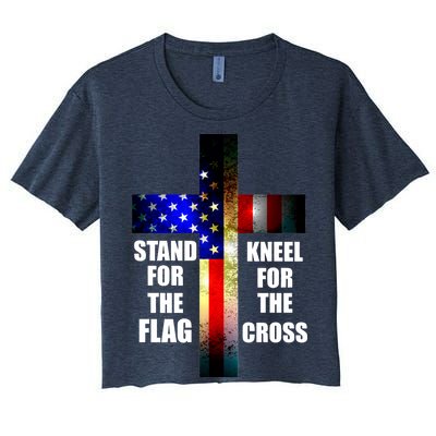 Stand For the Flag Kneel for the Cross USA FLAG Women's Crop Top Tee