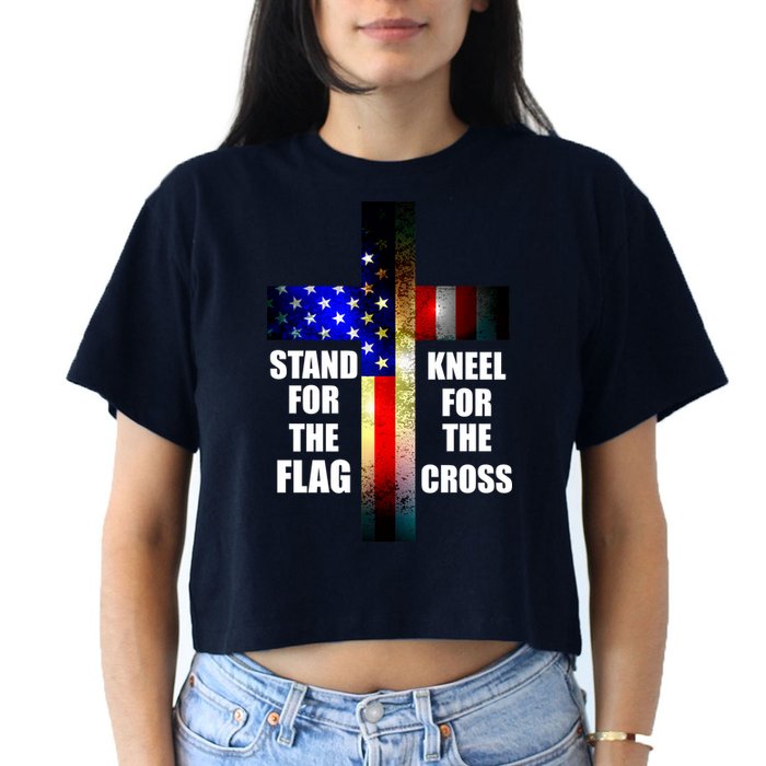 Stand For the Flag Kneel for the Cross USA FLAG Crop Top