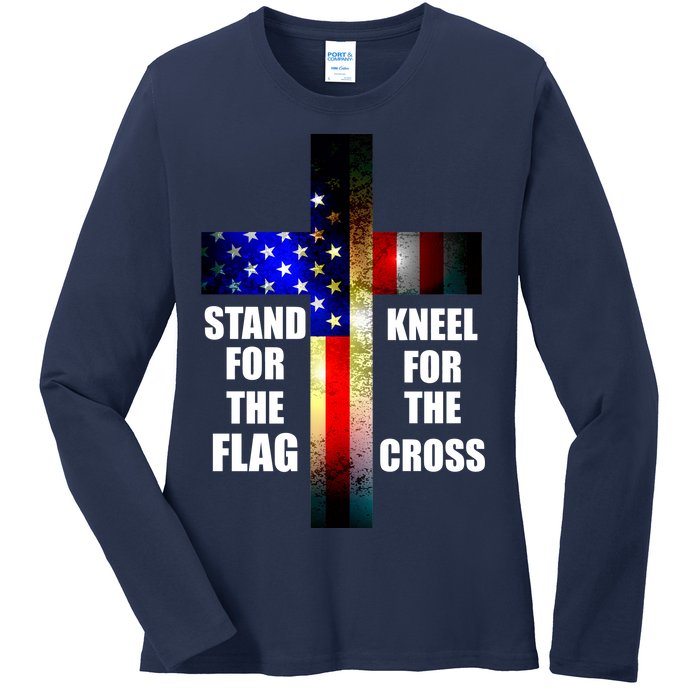 Stand For the Flag Kneel for the Cross USA FLAG Ladies Long Sleeve Shirt