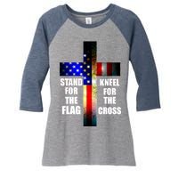 Stand For the Flag Kneel for the Cross USA FLAG Women's Tri-Blend 3/4-Sleeve Raglan Shirt