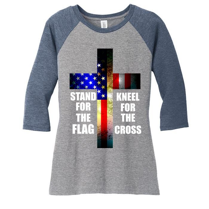 Stand For the Flag Kneel for the Cross USA FLAG Women's Tri-Blend 3/4-Sleeve Raglan Shirt