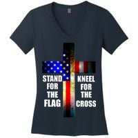 Stand For the Flag Kneel for the Cross USA FLAG Women's V-Neck T-Shirt