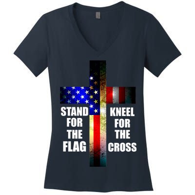 Stand For the Flag Kneel for the Cross USA FLAG Women's V-Neck T-Shirt