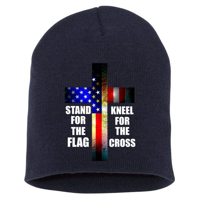 Stand For the Flag Kneel for the Cross USA FLAG Short Acrylic Beanie