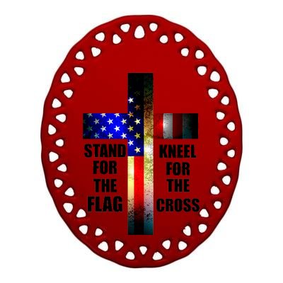 Stand For the Flag Kneel for the Cross USA FLAG Ceramic Oval Ornament