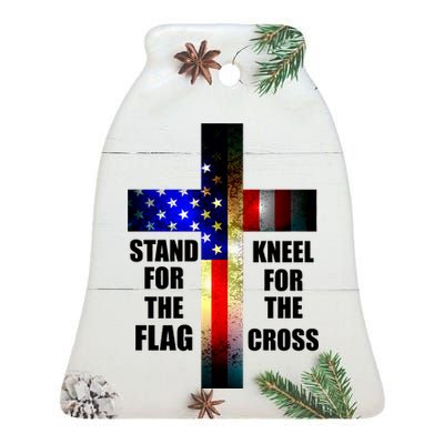 Stand For the Flag Kneel for the Cross USA FLAG Ceramic Bell Ornament