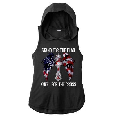 Stand For The Flag Kneel For The Cross USA National Anthem Ladies PosiCharge Tri-Blend Wicking Draft Hoodie Tank