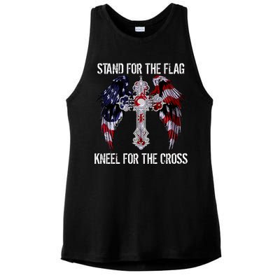 Stand For The Flag Kneel For The Cross USA National Anthem Ladies PosiCharge Tri-Blend Wicking Tank