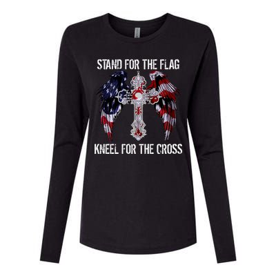 Stand For The Flag Kneel For The Cross USA National Anthem Womens Cotton Relaxed Long Sleeve T-Shirt