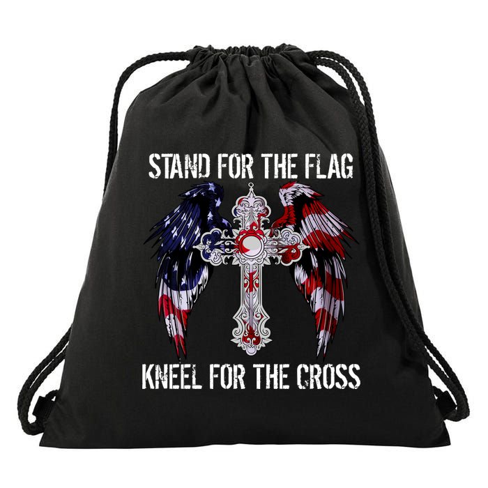 Stand For The Flag Kneel For The Cross USA National Anthem Drawstring Bag