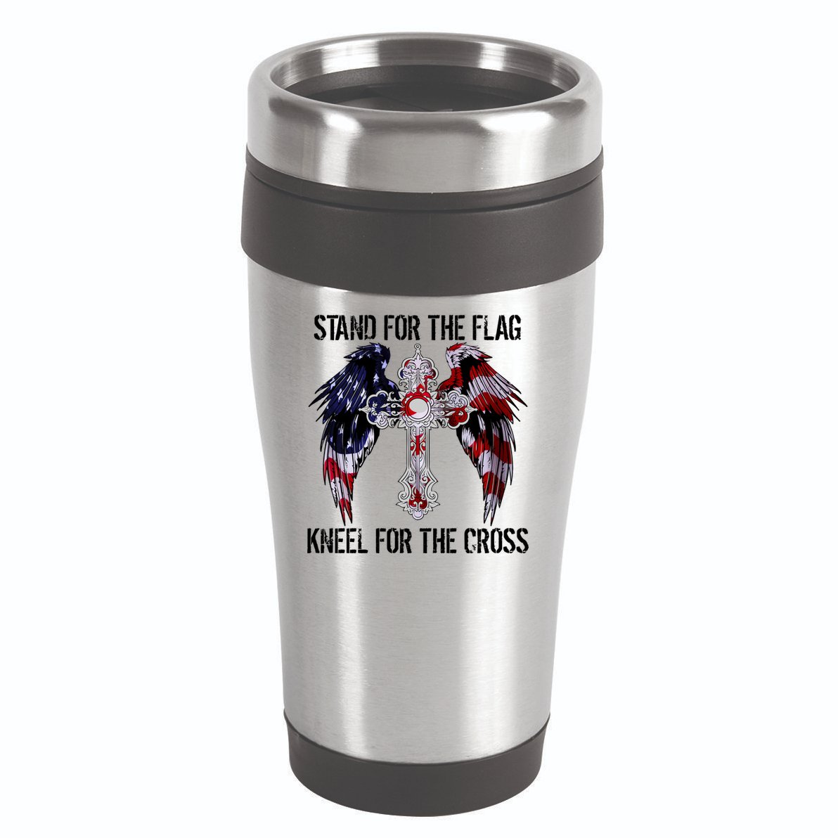 Stand For The Flag Kneel For The Cross USA National Anthem 16oz Travel Tumbler