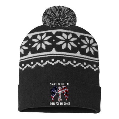 Stand For The Flag Kneel For The Cross USA National Anthem USA-Made Snowflake Beanie