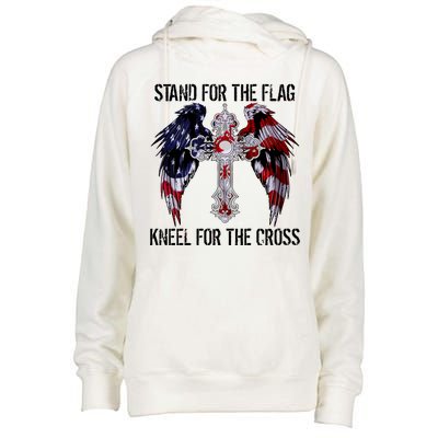 Stand For The Flag Kneel For The Cross USA National Anthem Womens Funnel Neck Pullover Hood