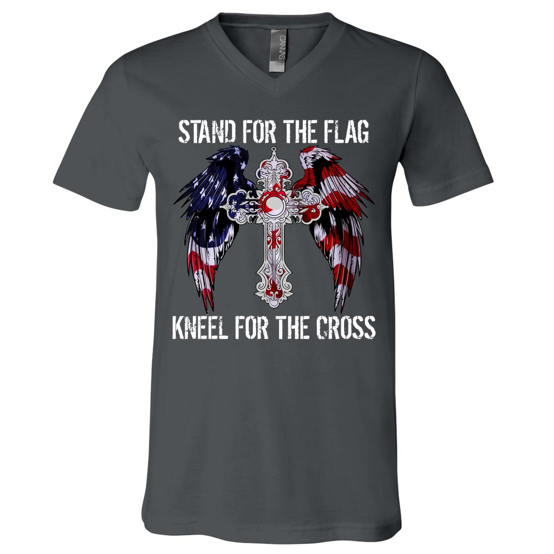 Stand For The Flag Kneel For The Cross USA National Anthem V-Neck T-Shirt
