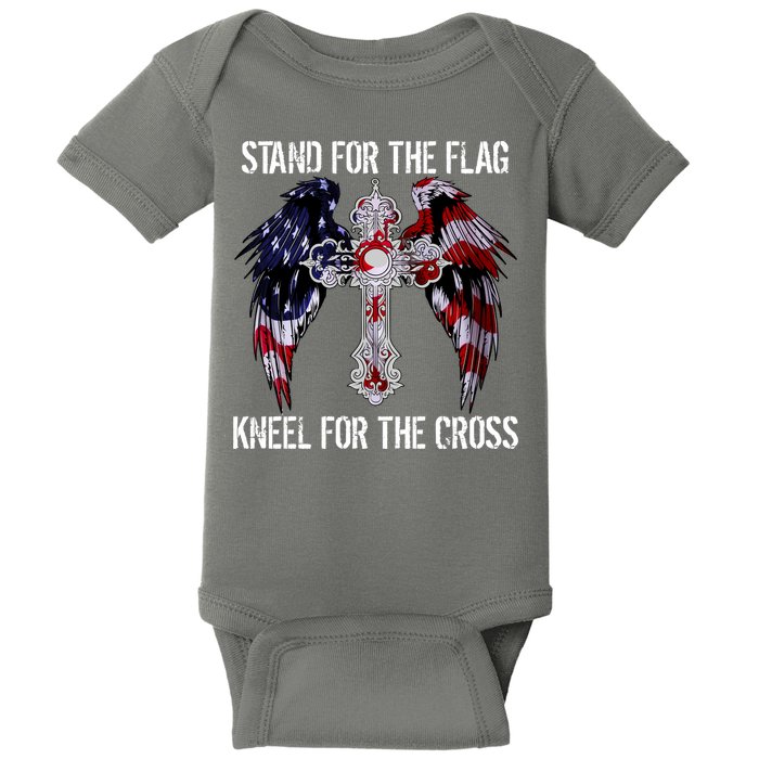 Stand For The Flag Kneel For The Cross USA National Anthem Baby Bodysuit