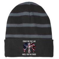 Stand For The Flag Kneel For The Cross USA National Anthem Striped Beanie with Solid Band