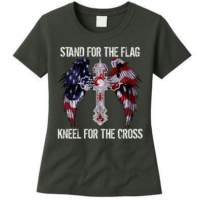 Stand For The Flag Kneel For The Cross USA National Anthem Womens T-Shirt