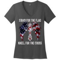 Stand For The Flag Kneel For The Cross USA National Anthem Women's V-Neck T-Shirt