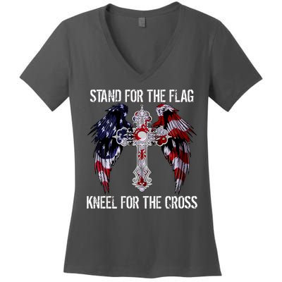 Stand For The Flag Kneel For The Cross USA National Anthem Women's V-Neck T-Shirt