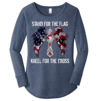 Stand For The Flag Kneel For The Cross USA National Anthem Women's Perfect Tri Tunic Long Sleeve Shirt