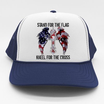 Stand For The Flag Kneel For The Cross USA National Anthem Trucker Hat